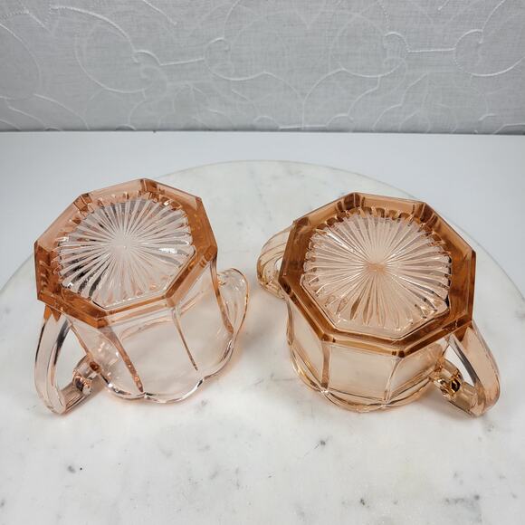 Greensburg‎ Pink Depression Glass Creamer Double Handled Octagon Sugar Bowl - Picture 13 of 16
